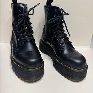Dr. Martens Black Platform Combat Boots with Yellow Stitching